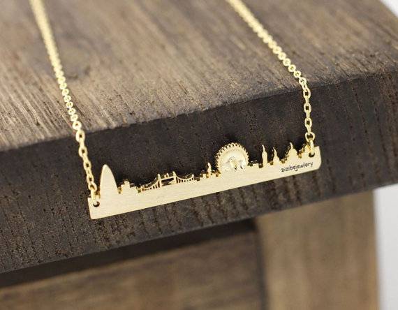 Click through for London themed gift ideas on Etsy, including this dainty London skyline necklace.