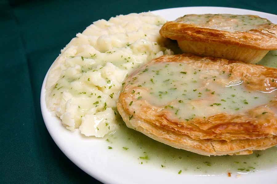 Delicious looking pie and mash at one of pubs in London
