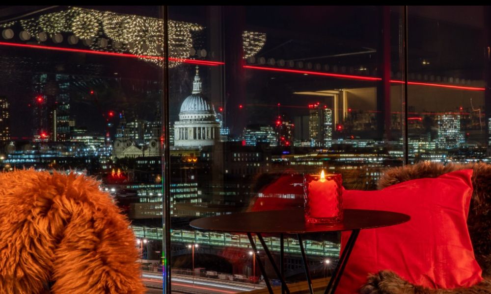This is an image of a cosy rooftop that overlooks major London sites like St Paul's Cathedral.