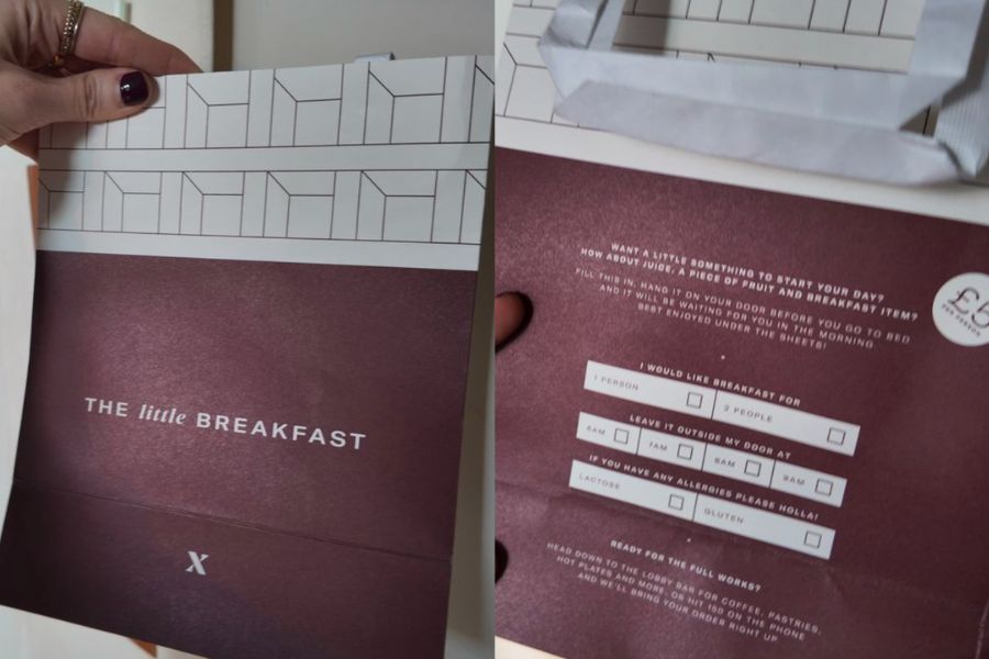 This is an image of a little breakfast bag that they deliver to your door every morning.