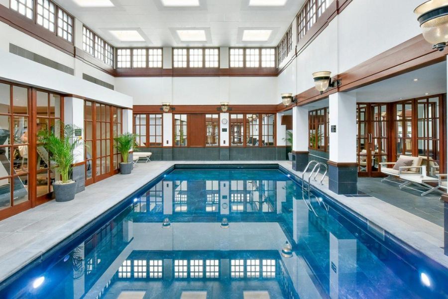 The indoor pool at The Savoy which is one of the best hotels in London with a spa