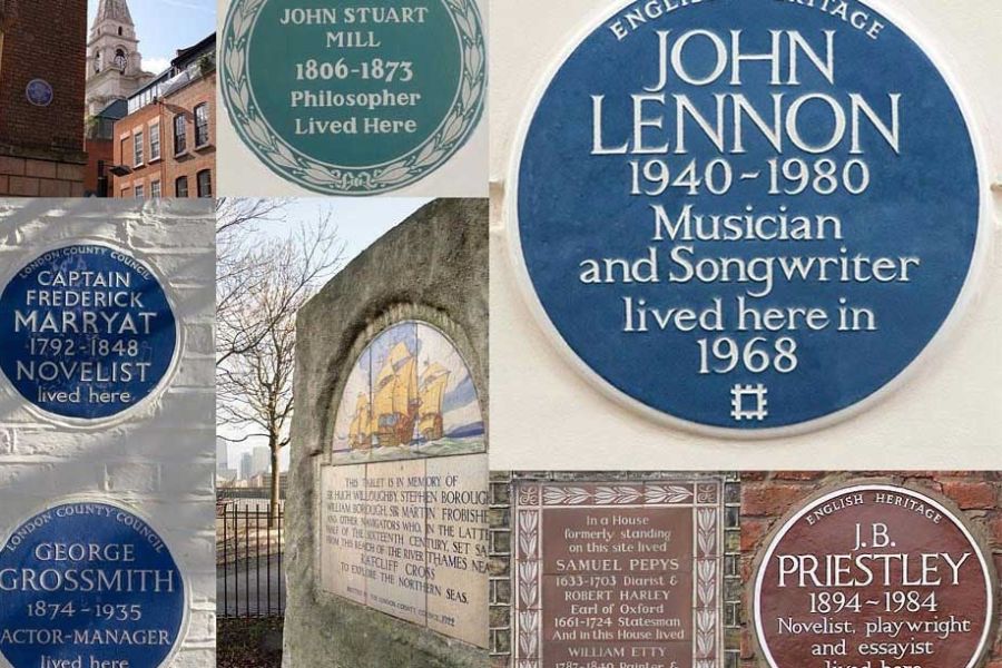 A collection of blue plaques found in London; blue plaque spotting is one of those unique London experiences that is worth going for