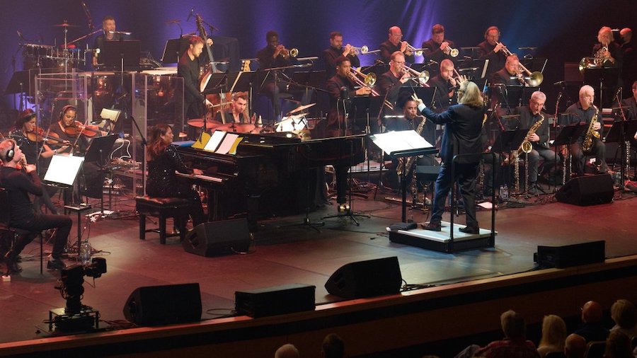 A jazz orchestra performing at the London Jazz Festival.