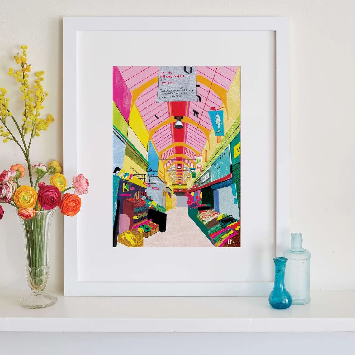 Print of the Brixton Market, which is a beloved local shopping and food spot. 