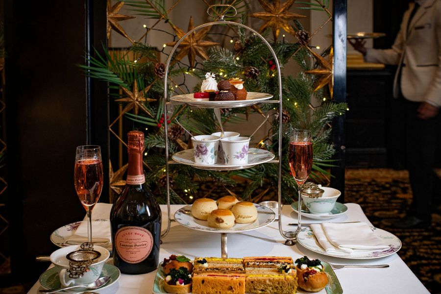 Afternoon tea spread at Savoy; experiencing festive afternoon teas is one of the best Christmas-themed things to do in London