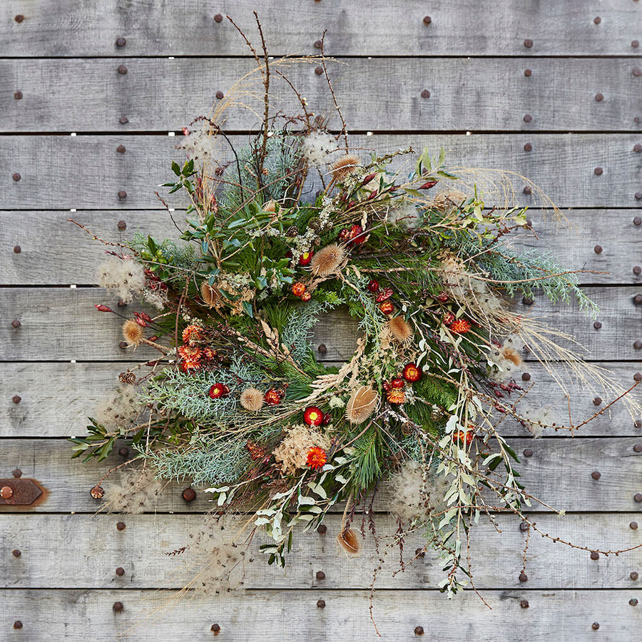 A handmade wreath made beautifully at a wreath making workshop
