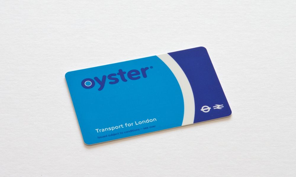 This is an image of an Oyster card with a white background.