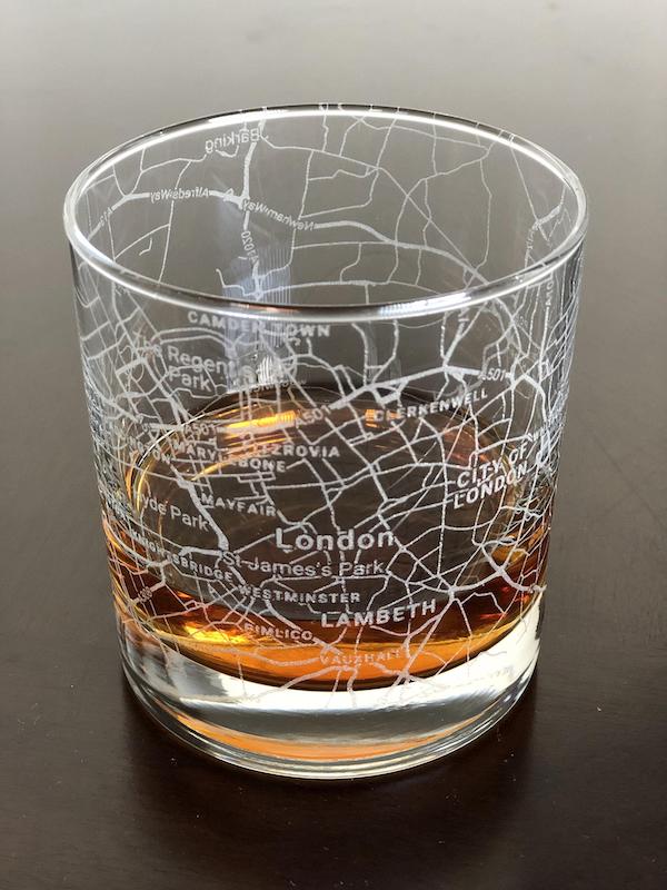 Rocks Whiskey Old Fashioned Glass Urban City Map London, UK