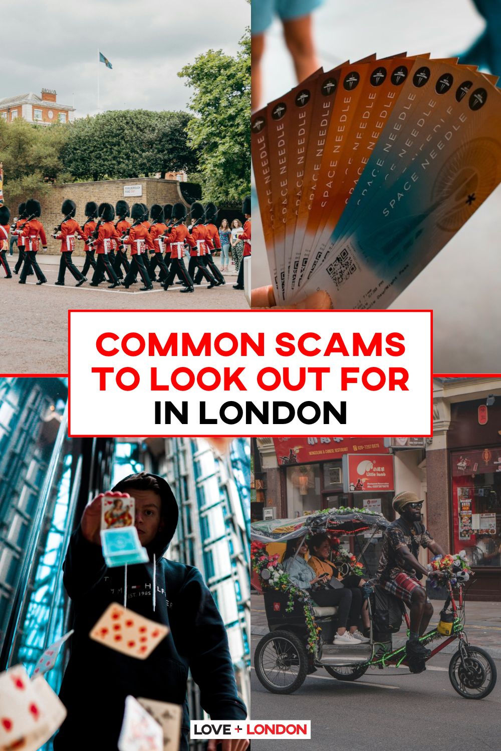 This is a Pinterest pin that details all the scams tourists should avoid when visiting London.