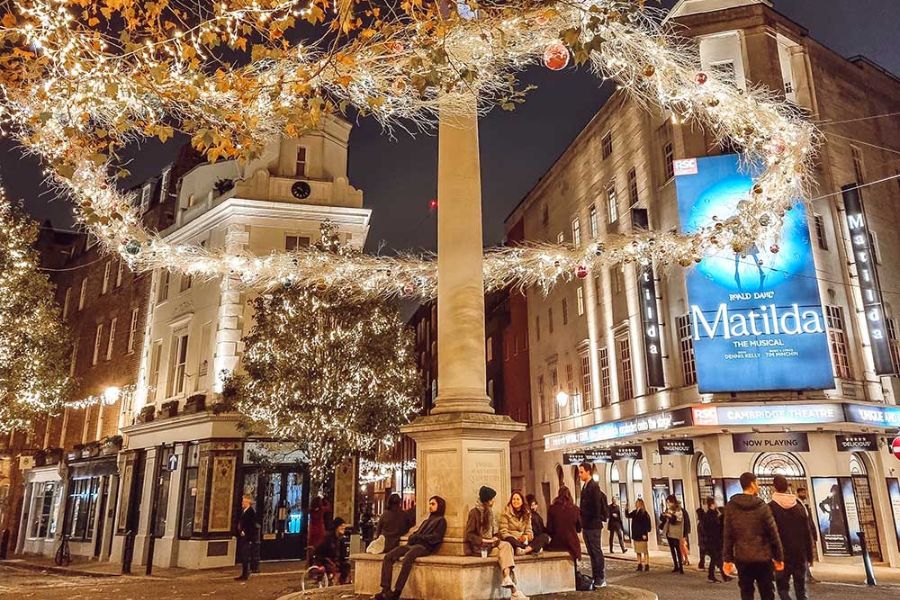 Christmas lights at Seven Dials in Covent Garden