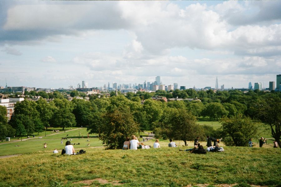 Primrose Hill on a sunny day in winter; visiting parks for brisk walks is one of the things to do in London in January