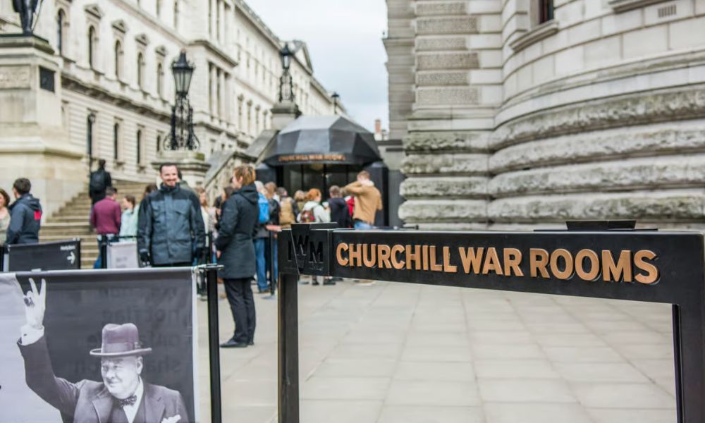 Things to do in London in March: This is an image of a tour group in front of Winston Churchill's rooms.