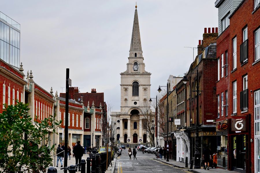 Christ Church in Spitalfields on a cloudy day; explore this area in one of the top guided tours of London attractions