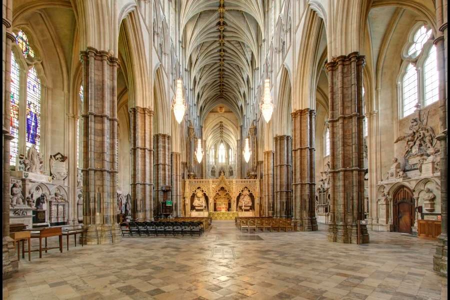 Westminster Abbey's nave at its full glory during one of the guided tours of London attractions.