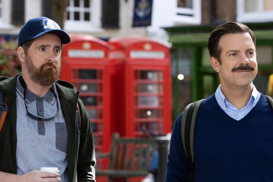 Ted lasso and friend with the telephone box in the background. This Location is hard to miss so check it out in one of the London tours for film and TV fans