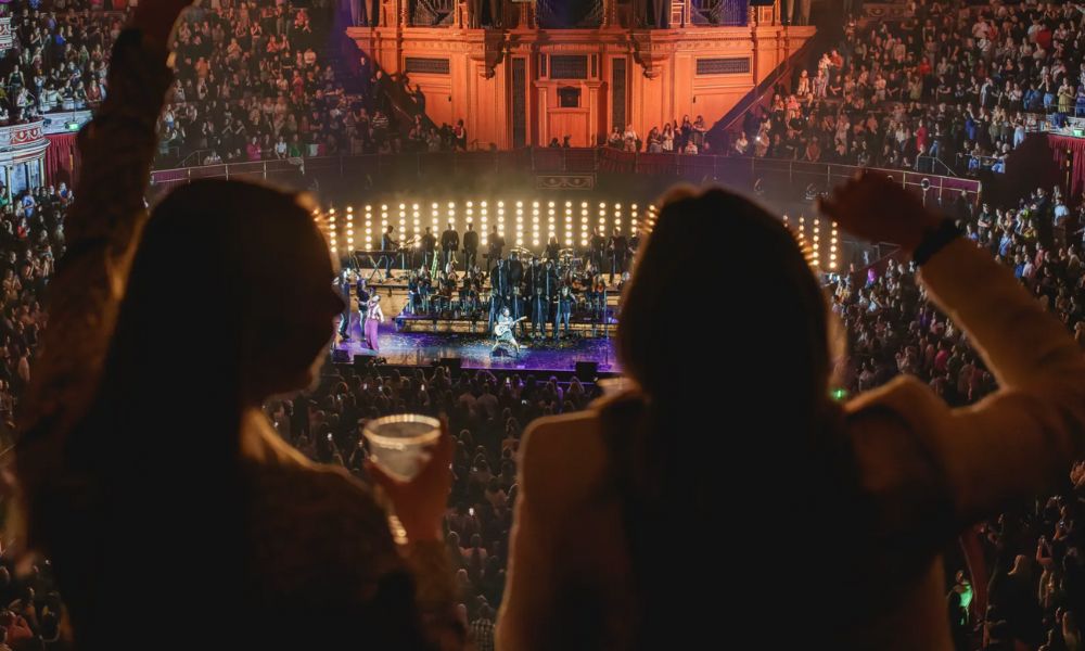This is an image of a big crowd of people watching a show at the Royal Albert Hall.